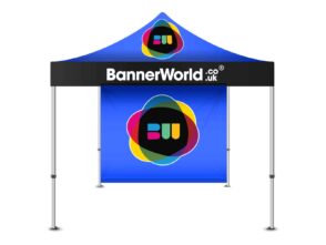 Pop up gazebo with printed wall