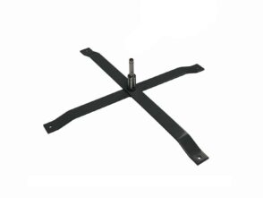 Heavy duty cross brace base for feather flags, designed for stability, featuring a central pole mount and durable metal construction, suitable for indoor and outdoor use.